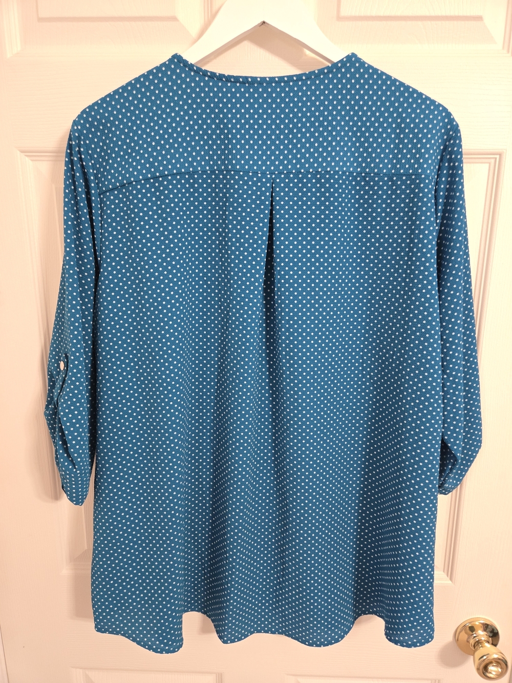 Cathy Women's Teal Polka Dot V-Neck Zip-Front Blouse Size XL - Picture 4 of 7